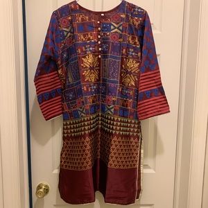 Silk block printed med Kurta